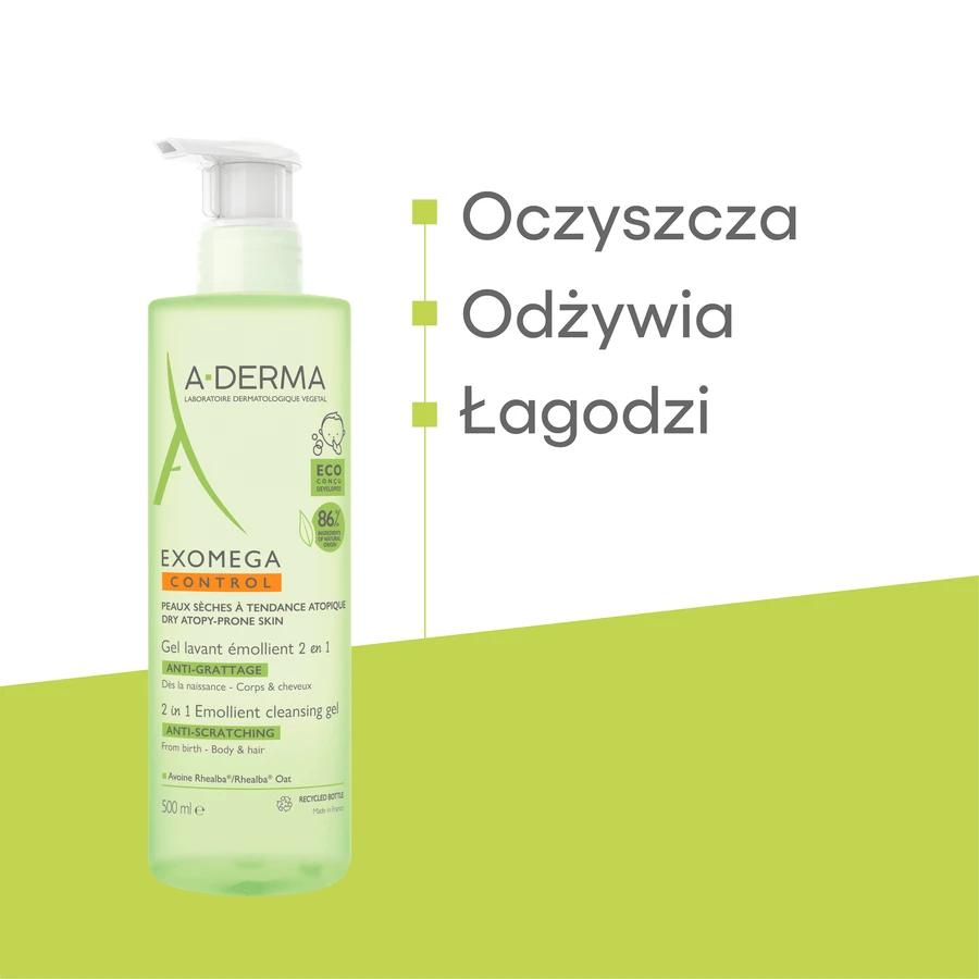 A-Derma Exomega Control 2в1, пом'якшувальний засіб для миття тіла, обличчя, волосся, від народження, 500 мл: ціни та характеристики