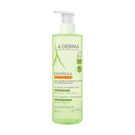 A-Derma Exomega Control 2в1, пом'якшувальний засіб для миття тіла, обличчя, волосся, від народження, 500 мл: ціни та характеристики
