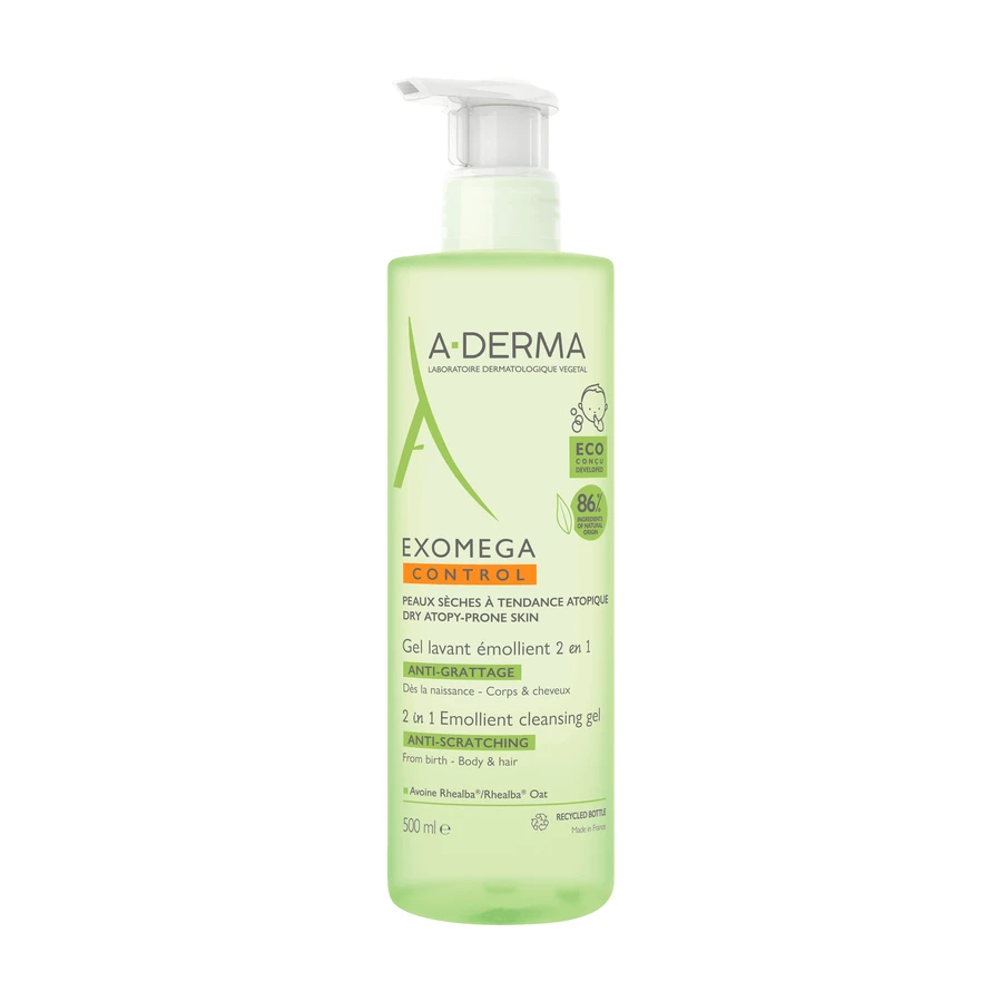 A-Derma Exomega Control 2в1, пом'якшувальний засіб для миття тіла, обличчя, волосся, від народження, 500 мл: ціни та характеристики