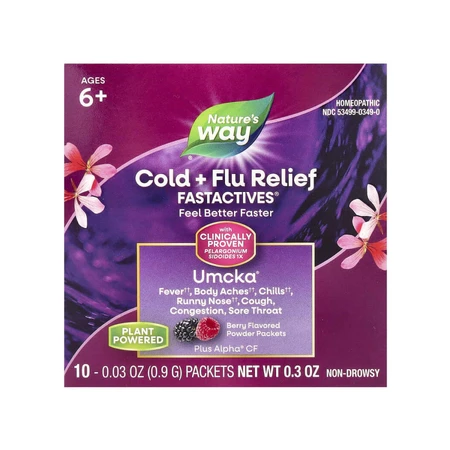 Засіб від застуди та грипу Nature's Way, Fast Actives, Umcka, з ягідним смаком, порошок, 10 пакетиків по 0,9 г: ціни та характеристики