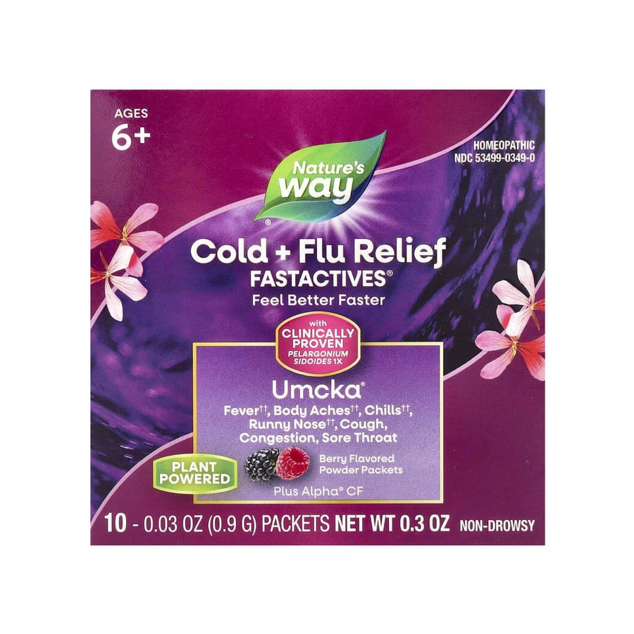 Засіб від застуди та грипу Nature's Way, Fast Actives, Umcka, з ягідним смаком, порошок, 10 пакетиків по 0,9 г: ціни та характеристики