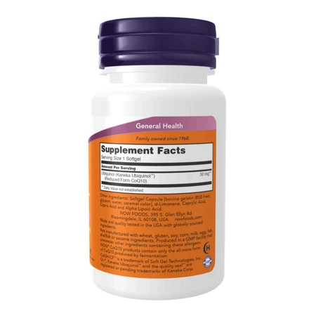 Убіхінол, Ubiquinol CoQH-CF, Now Foods, 50 мг, 60 гелевих капсул: ціни та характеристики