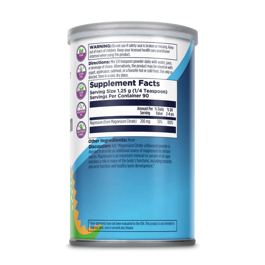 Магній Павдер KAL Magnesium Citrate 200 мг, Без смаку, 112.5 г: ціни та характеристики