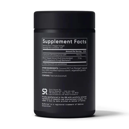 Коэнзим Q10 с биоперином, CoQ10, Sports Research, 100 мг, 120 вегетарианских гелевых капсул: цены и характеристики