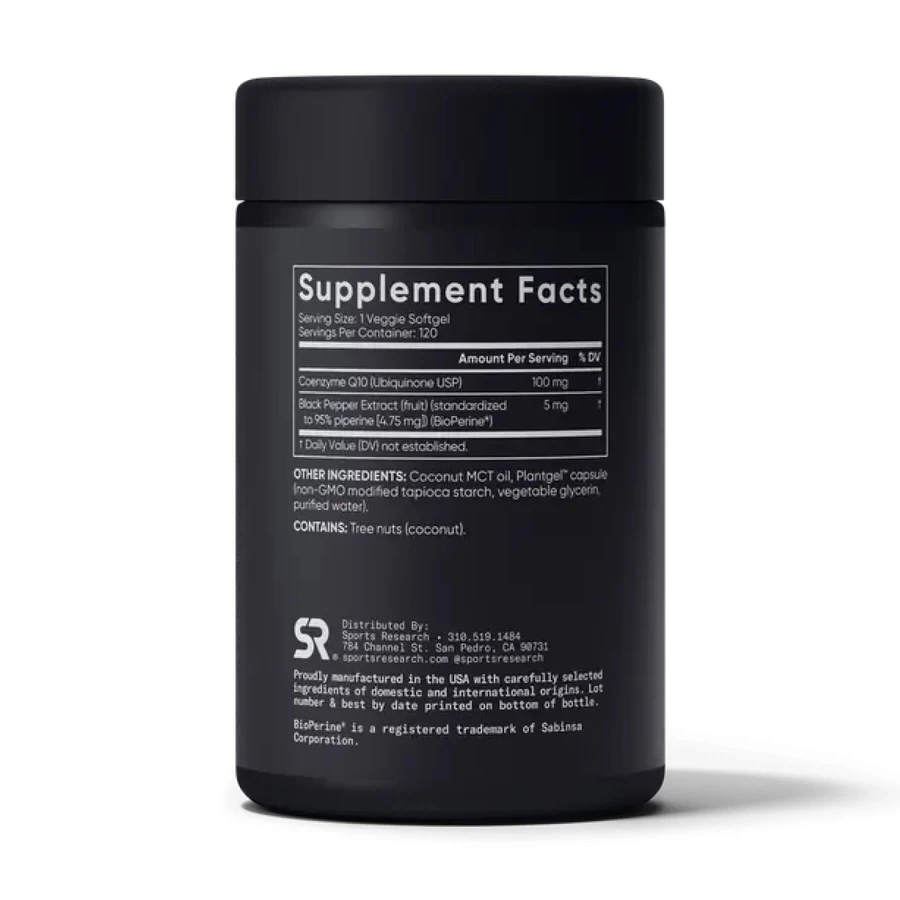 Коэнзим Q10 с биоперином, CoQ10, Sports Research, 100 мг, 120 вегетарианских гелевых капсул: цены и характеристики