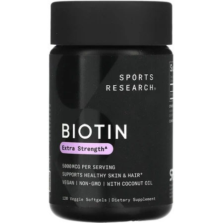 Біотин Biotin 5000 мкг, Sports Research, 120 вегетаріанських капсул: ціни та характеристики