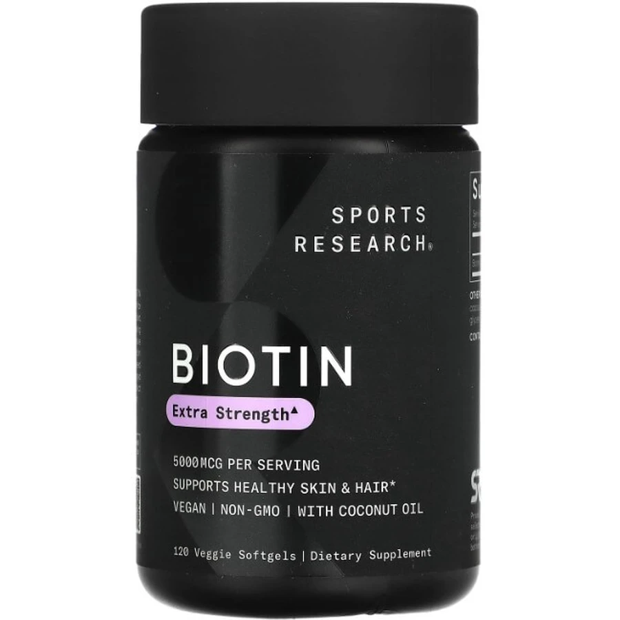 Біотин Biotin 5000 мкг, Sports Research, 120 вегетаріанських капсул: ціни та характеристики