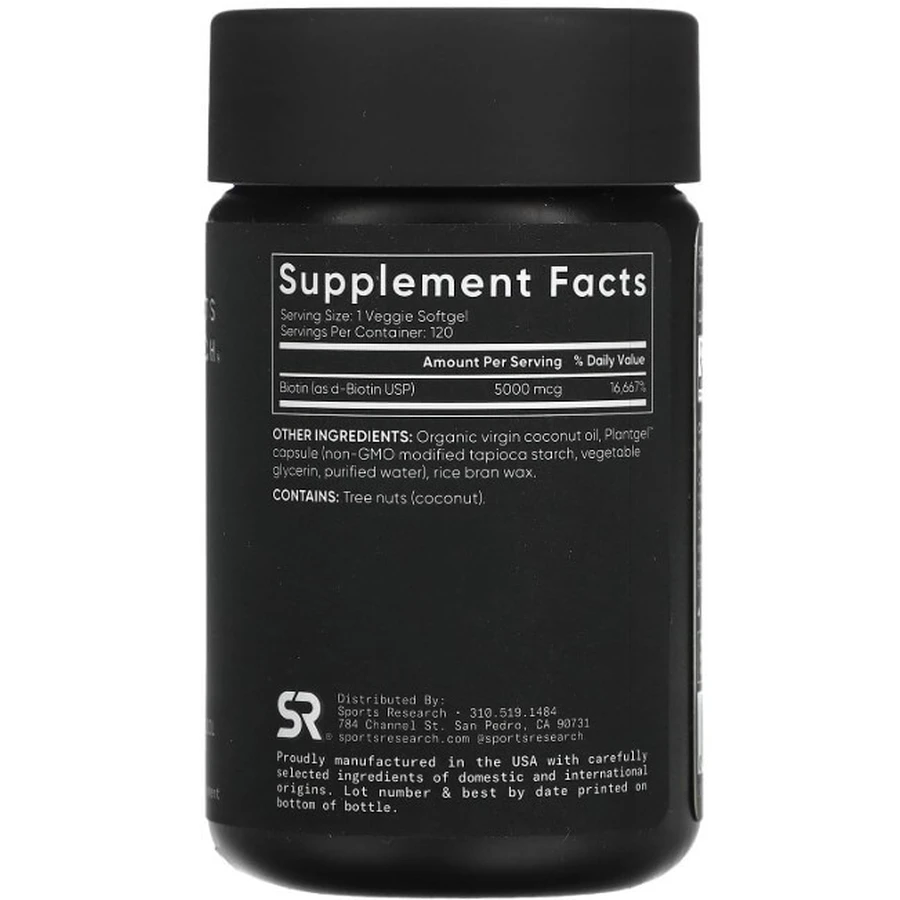 Біотин Biotin 5000 мкг, Sports Research, 120 вегетаріанських капсул: ціни та характеристики