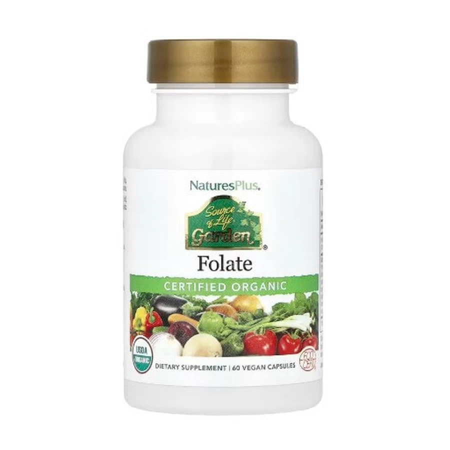Фолат, 400 мкг, Folate, Source of Life Garden, Natures Plus, 60 вегетаріанських капсул: ціни та характеристики