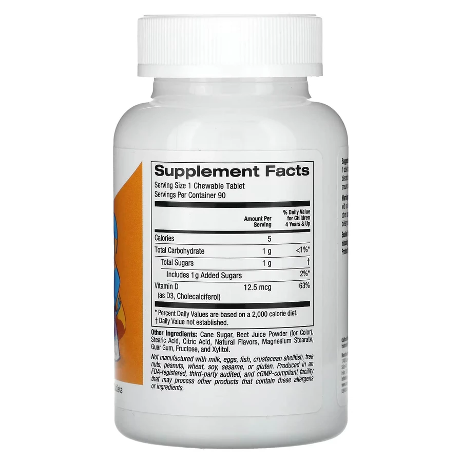 Вітамін D3 для дітей California Gold Nutrition Vitamin D3 Kids 500 МО, 90 жувальних таблеток: ціни та характеристики