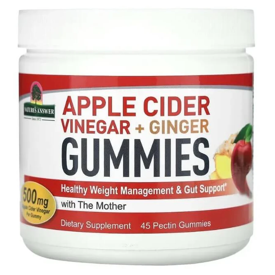 Яблучний оцет з імбиром, 500 мг, Apple Cider Vinegar+Ginger Gummies with The Mother, 45 жувальних цукерок: ціни та характеристики