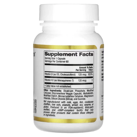 Витамин D3 + К2, Vitamin D3 + K2, California Gold Nutrition, 60 капсул: цены и характеристики