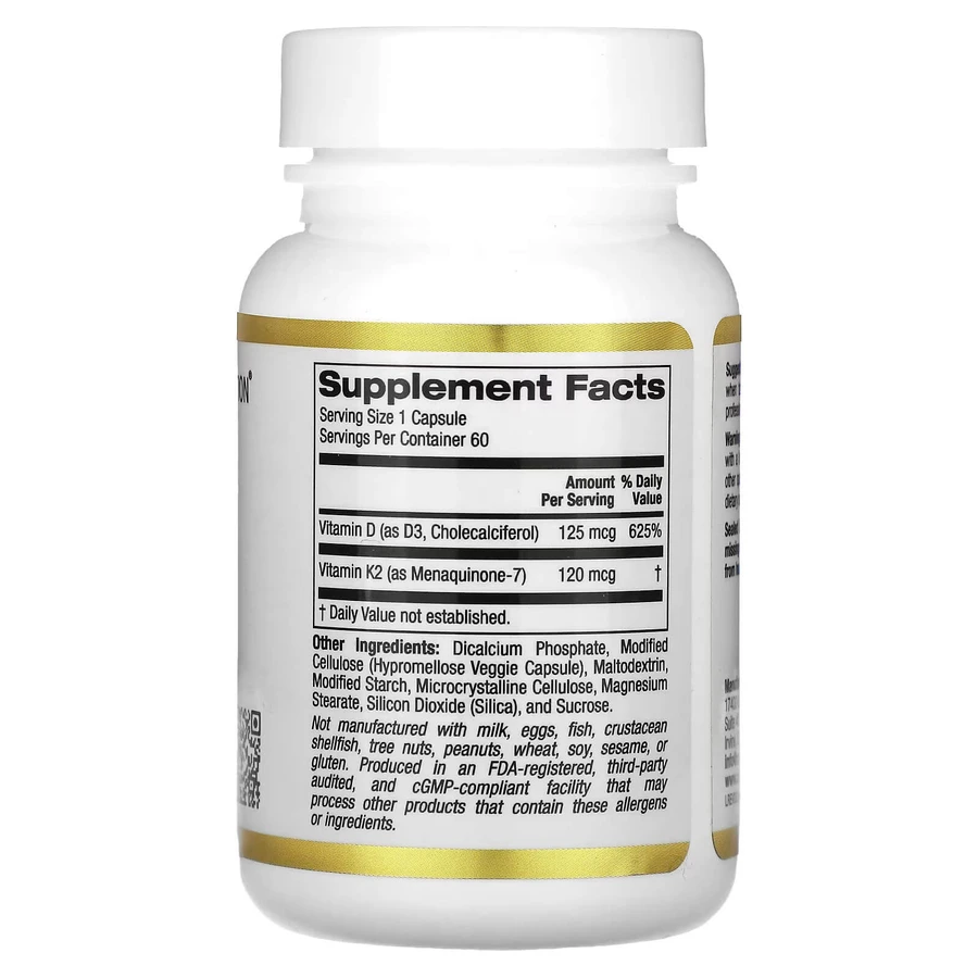 Витамин D3 + К2, Vitamin D3 + K2, California Gold Nutrition, 60 капсул: цены и характеристики