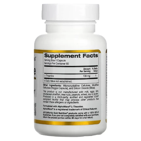 L-теанин, с AlphaWave®, L-Theanine 100 мг, California Gold Nutrition, 60 капсул: цены и характеристики