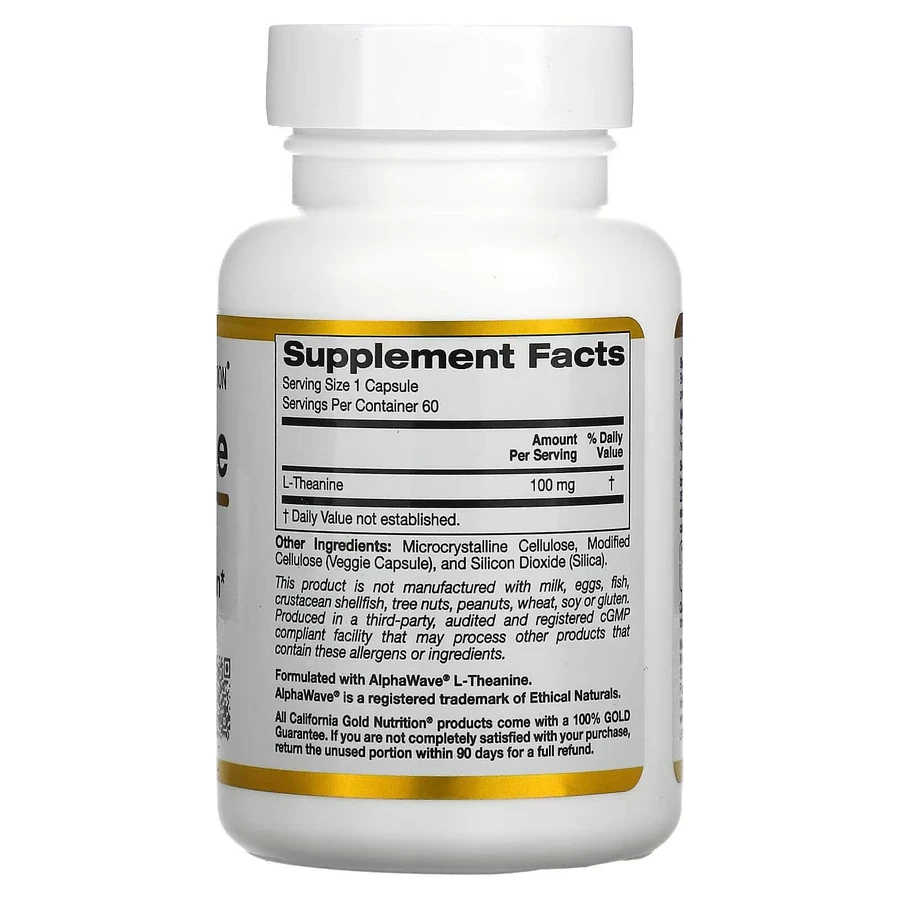 L-теанин, с AlphaWave®, L-Theanine 100 мг, California Gold Nutrition, 60 капсул: цены и характеристики