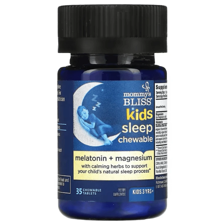 Мелатонин + магний для сна, Kids Sleep Chewable, Mommy's Bliss, для детей от 3-х лет, вкус винограда, 35 жевательных таблеток: цены и характеристики