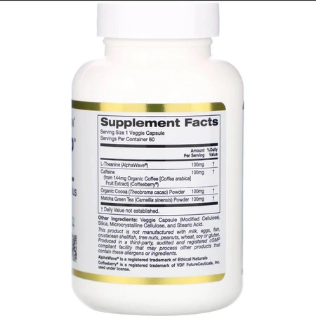 L-Theanine & Caffeine, California Gold Nutrition, з какао та матчу, 60 капсул: ціни та характеристики