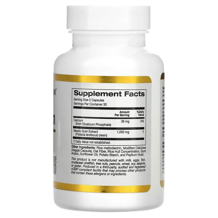 Мастикова смола, Mastic Gum, California Gold Nutrition, 500 мг, 60 капсул: ціни та характеристики