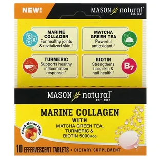 Морський колаген з матчем, куркумою та біотином Mason Natural смак персик та манго 5000 мкг таблетки шипучі №10