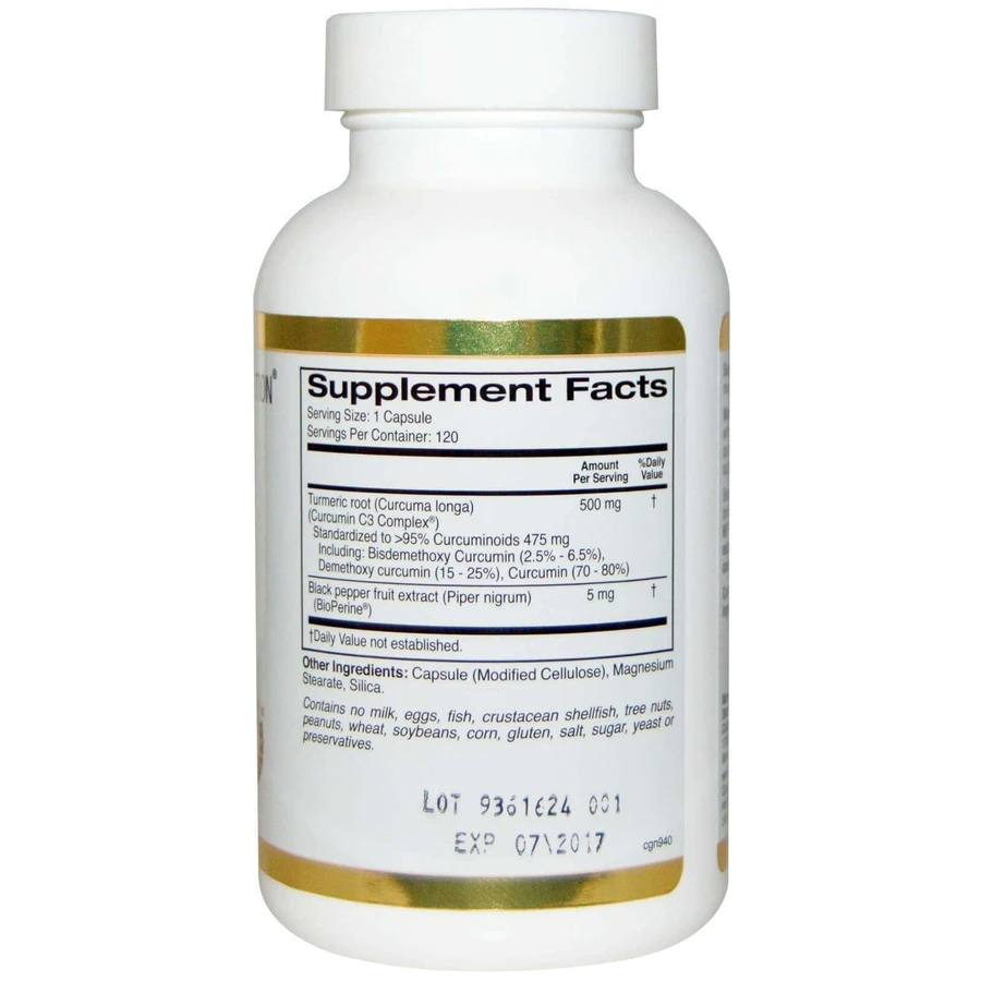 California Gold Nutrition, Куркумін, Curcumin C3 Complex з екстрактом BioPerine, 500 мг, 120 капсул: ціни та характеристики