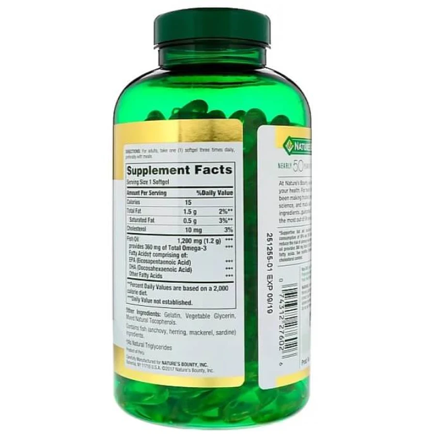 Риб'ячий жир, Fish Oil, Nature's Bounty, 1,200 мг, 200 капсул швидкого вивільнення: ціни та характеристики