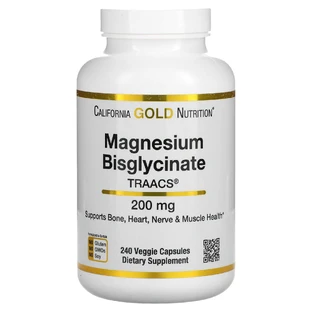 Магний биглицинат, Magnesium Bisglycinat, California Gold Nutrition, 200 мг, 240 растительных капсул