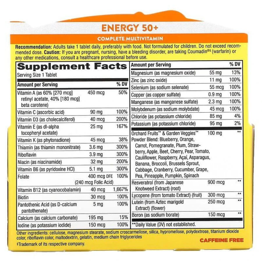 Витамины после 50, Energy 50+, Multivitamin-Multimineral, Nature's Way, Alive! 60 таблеток: цены и характеристики
