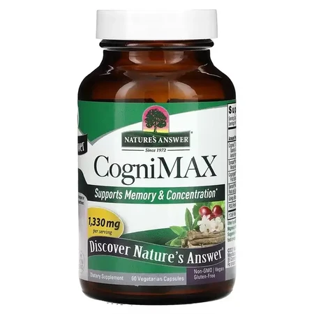Когнитивный комплекс поддержка памяти и функций мозга CogniMax, Nature's Answer, 60 вегетарианских капсул: цены и характеристики