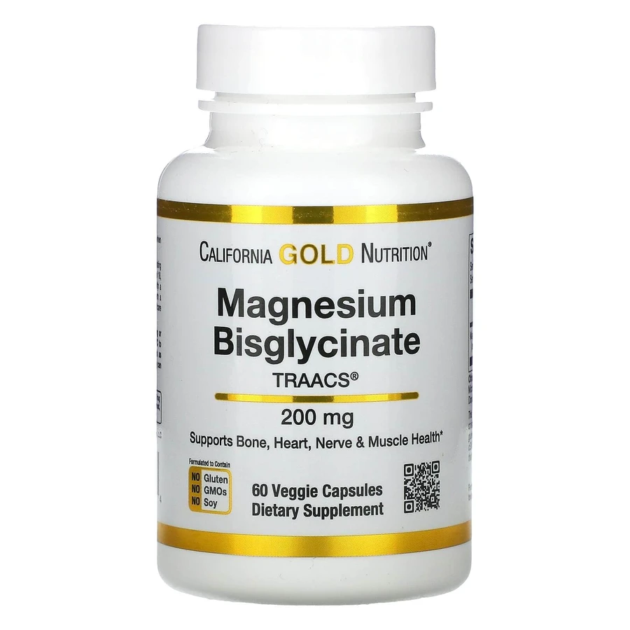 Магній бігліцинат, Magnesium Bisglycinat, California Gold Nutrition, 200 мг, 60 рослинних капсул: цены и характеристики