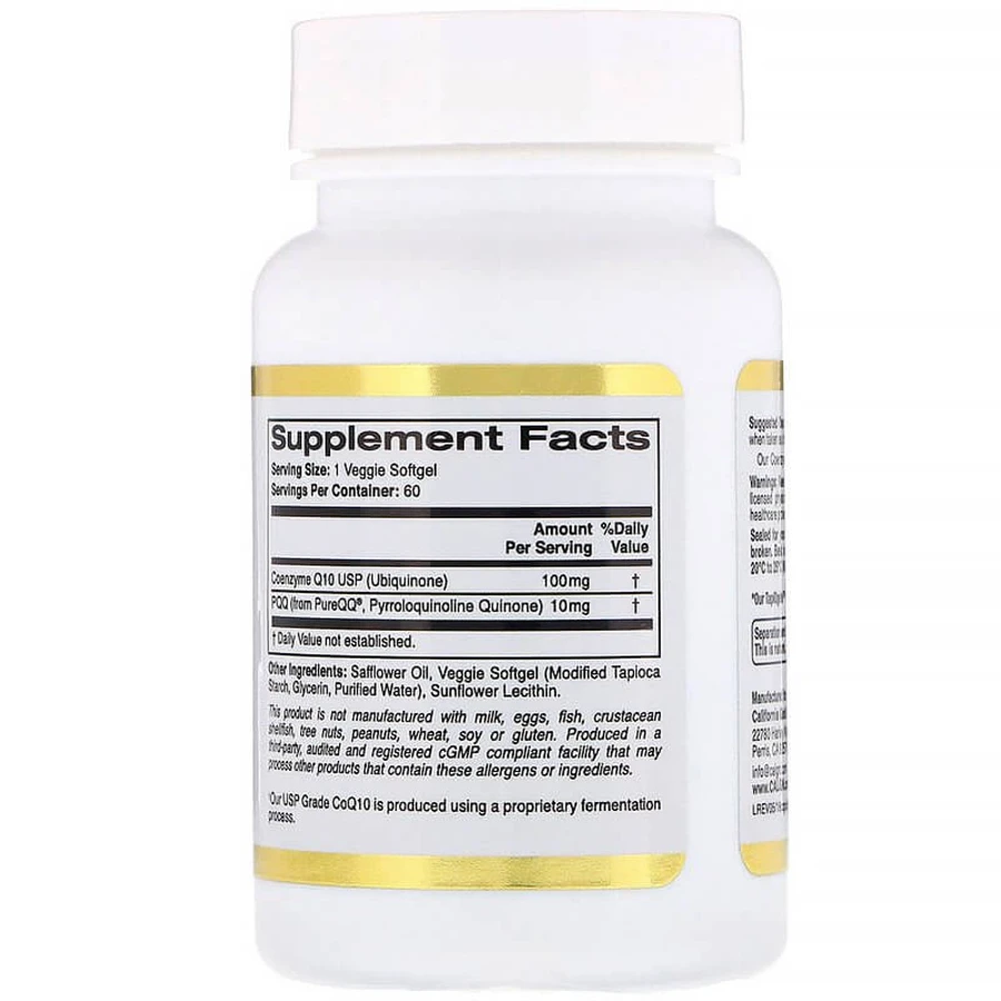 Коэнзим Q10 с пирролохинохиноном, CoQ10 with PQQ, California Gold Nutrition, 100 мг, 60 капсул: цены и характеристики