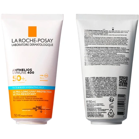Сонцезахисне молочко La Roche-Posay Anthelios UVA 400 SPF50+ водостійке зволожувальне для шкіри обличчя та тіла,150 мл: ціни та характеристики