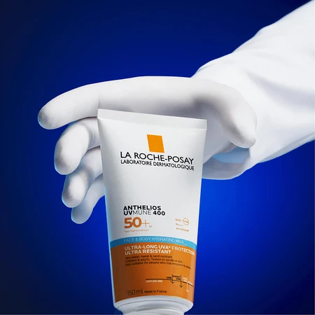 Сонцезахисне молочко La Roche-Posay Anthelios UVA 400 SPF50+ водостійке зволожувальне для шкіри обличчя та тіла,150 мл: ціни та характеристики