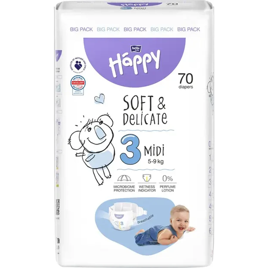 Підгузки Happy Bella Baby Midi, розмір 3, 5-9 кг, №70 : ціни та характеристики