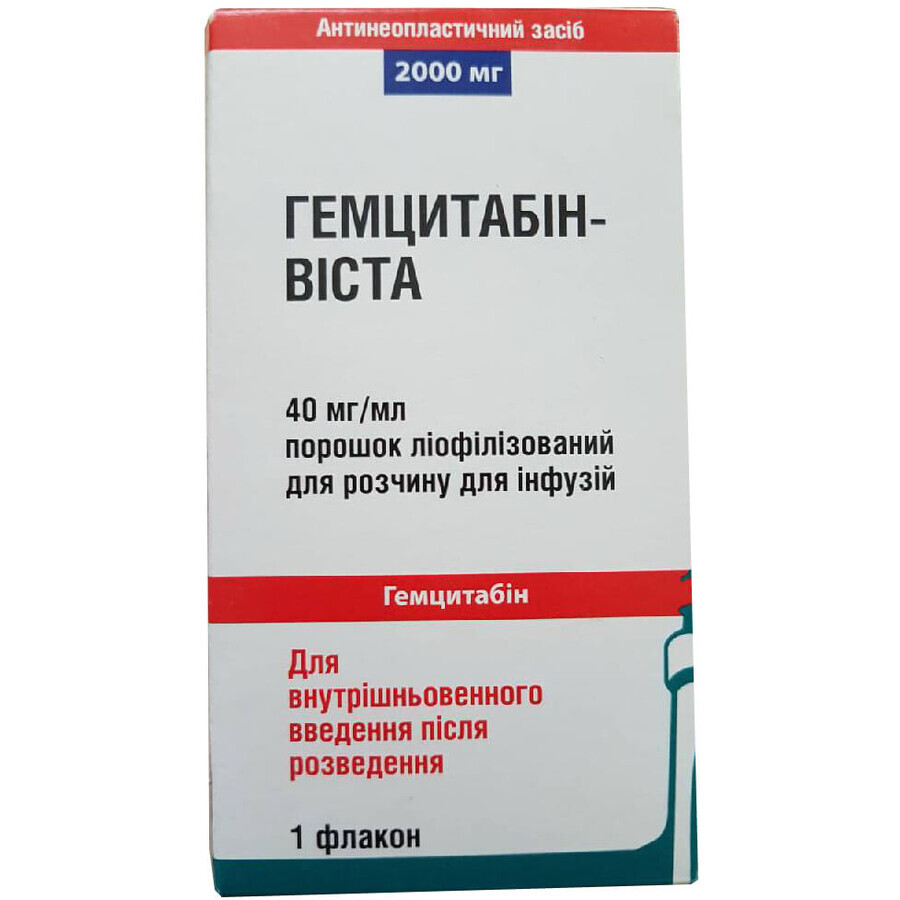 Гемцитабін-віста пор. ліофіл. д/р-ну д/інф. 2000 мг фл.: ціни та характеристики