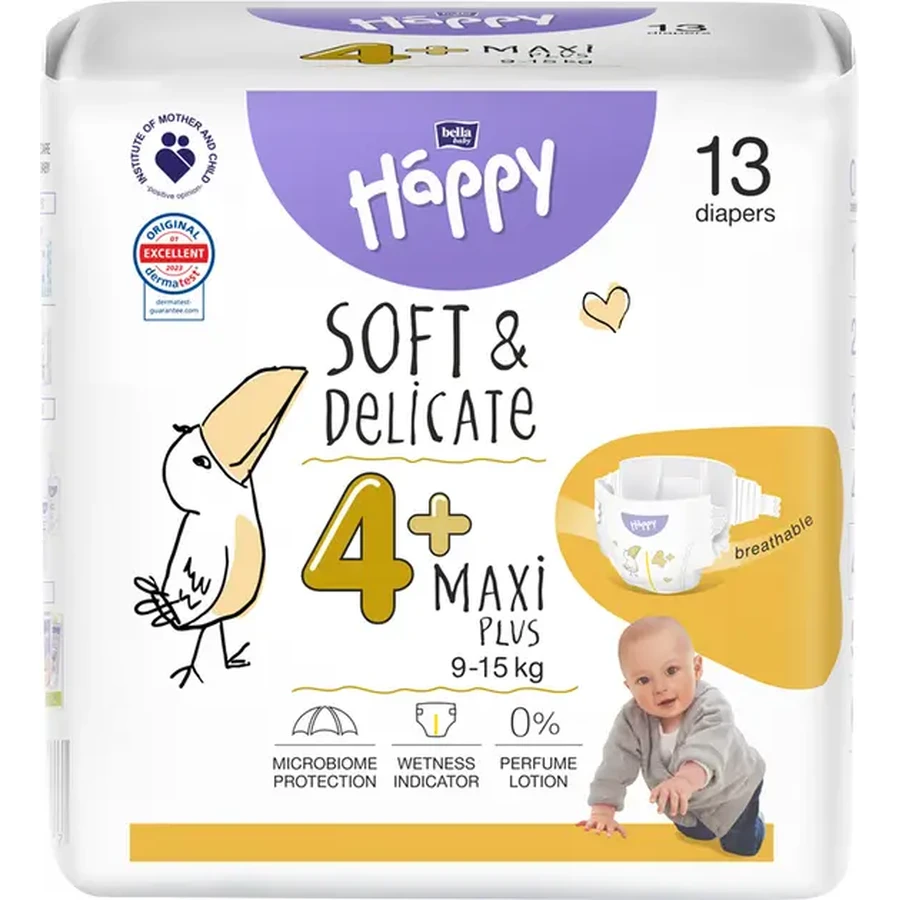 Підгузки Happy Bella Baby Soft&Delicate Maxi Plus, розмір 4+, 9-15 кг, 13 шт: ціни та характеристики