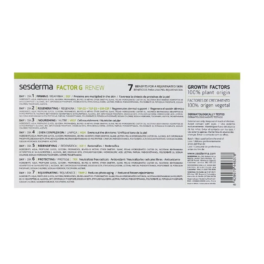Біостимулюючі ампули-концентрат для обличчя Sesderma Factor G Renew Ampollas Biostimulants 7×1,5 мл: ціни та характеристики