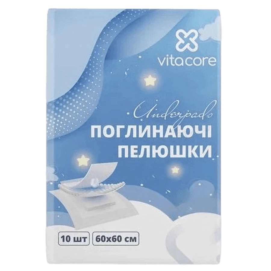 Пелюшки VitaCore поглинаючі одноразові, 60 x 60 см, 10 шт: ціни та характеристики