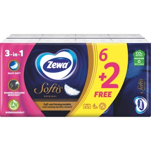 Платочки (салфетки) носовые Zewa Softis Original 4-х слойные 6 + 2 упаковки по 9 шт