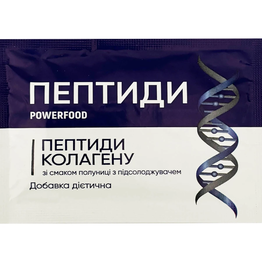 Пептиди колагену зі смаком полуниці Powerfood з підсолоджувачем порошок в пакетах №15: ціни та характеристики