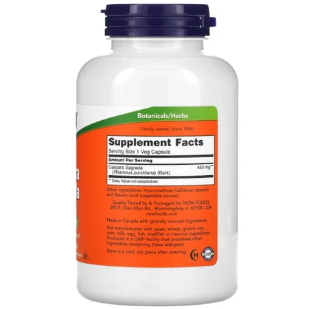 Каскара саграда, Cascara Sagrada, Now Foods, 450 мг, 250 рослинних капсул: ціни та характеристики