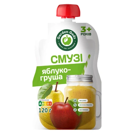 Пюре фруктове дитяче Garden Gadz Смузі яблуко-груша 120 г: ціни та характеристики