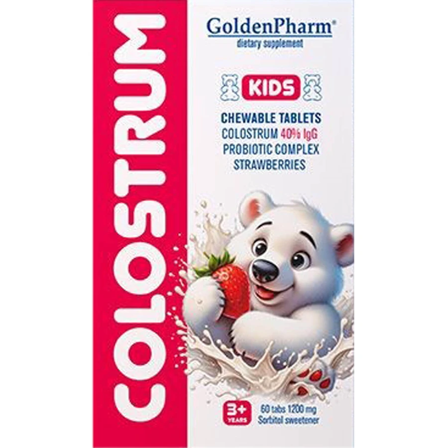 Колострум Golden Pharm дитячий жувальні таблетки з підсолоджувачем по 1200 мг №60: ціни та характеристики