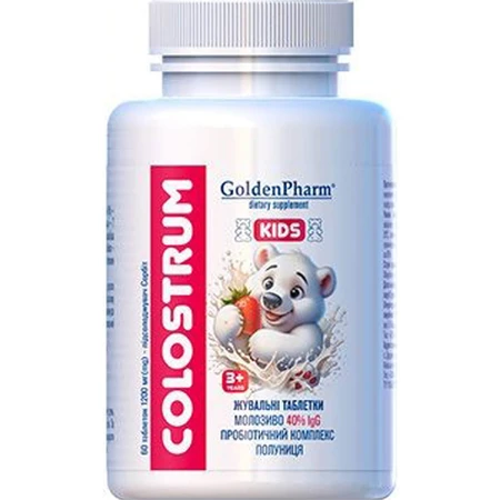 Колострум Golden Pharm дитячий жувальні таблетки з підсолоджувачем по 1200 мг №60: ціни та характеристики
