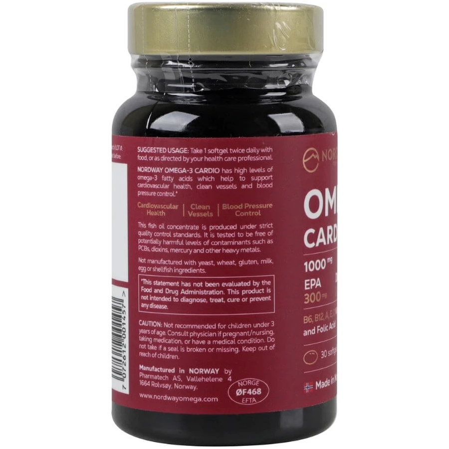 Омега 3 Кардіо Nordway Omega-3 Cardio 1000 мг, 30 капсул: ціни та характеристики