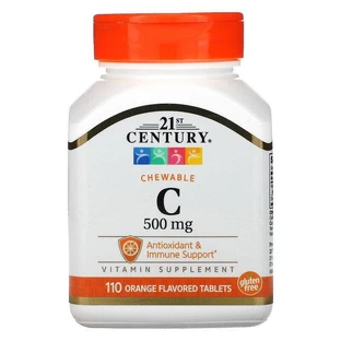 Витамин С, Chewable Vitamin C, 21st Century, жувательный, со вкусом апельсина, 500 мг, 110 таблеток