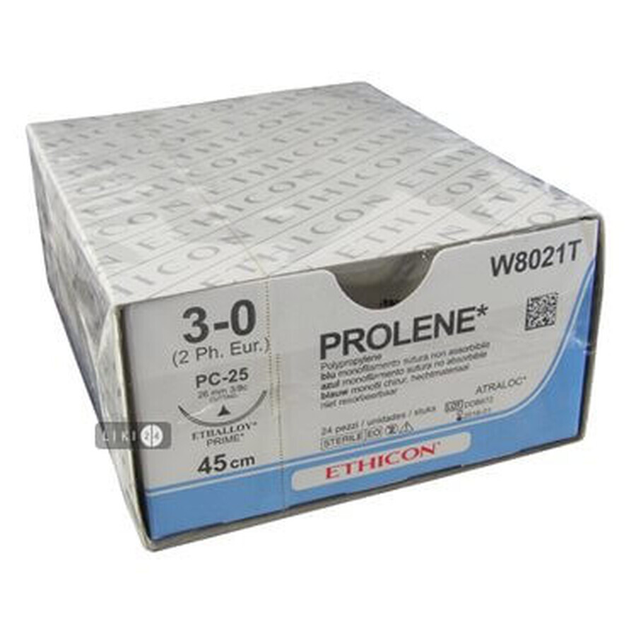 Нерассасывающийся шовный материал Prolene 3/0, 45 см, игла 26 мм п-режущая 3/8, синий: цены и характеристики