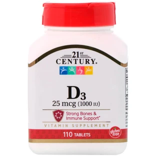 Вітамін Д3, Vitamin D3, 21st Century, 1000 МЕ, 110 таблеток