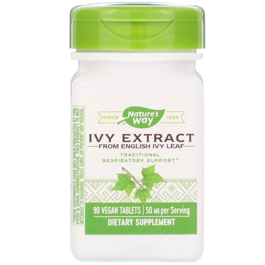 Відхаркувальний засіб, Ivy Extract, Nature's Way, екстракт плюща, 50 мг, 90 веганських таблеток (25 мг на таблетку): ціни та характеристики