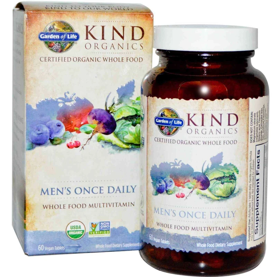 Вітаміни для чоловіків, Men's Whole Food Multivitamin, Garden of Life, один раз на день, цільнохарчові, 60 веганських таблеток: ціни та характеристики