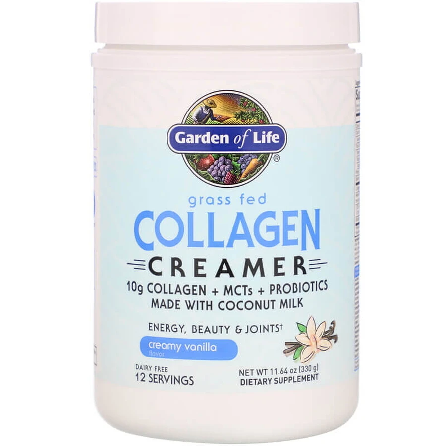 Пептиди колагену кремові, Grass Fed Collagen Creamer, Garden of Life, вершкова ваніль, 330 г: ціни та характеристики